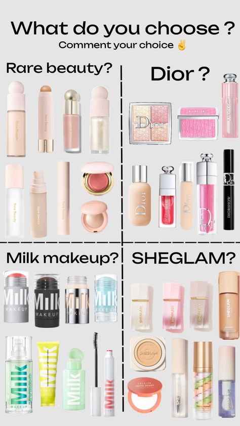 What brand do you choose ?? Coment here 😘#rarebeauty #sheglam #milkmakeup #dior #sephora #makeup #beauty Rare Beauty, Sephora Makeup, Creative Play, You Choose, Sephora, Cut Out, Dior, Makeup, Beauty