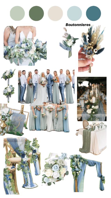 Sage Navy Blue Wedding, Soft Blue And Green Wedding, Wedding Blue Green Color Schemes, Shades Of Blue And Green Wedding, Dust Blue And Sage Green Wedding, Blue And Green Summer Wedding, Light Blue And Light Green Wedding, Light Blue And Green Wedding Theme, Blue And Green Wedding Party