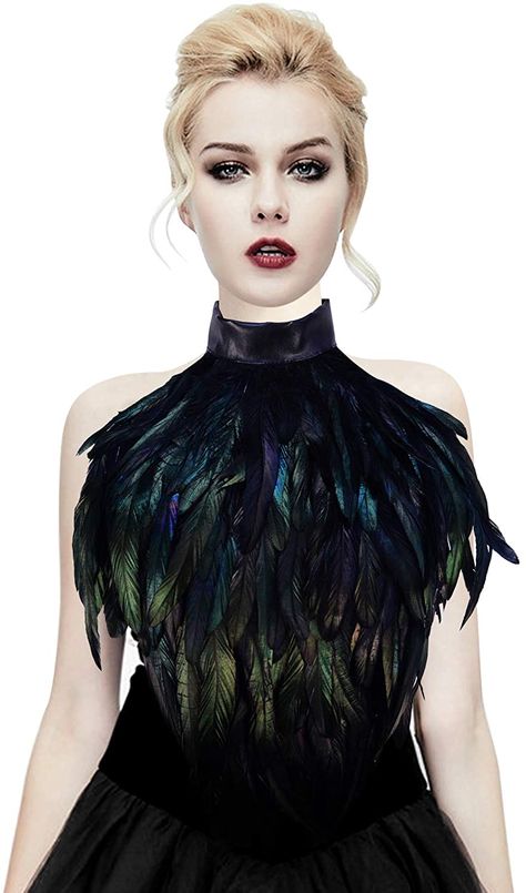 Black Feather Dress, Crow Costume, Estilo Punk Rock, Feather Cape, Feather Fashion, Cape Shawl, Looks Pinterest, Wing Collar, Halloween Masquerade