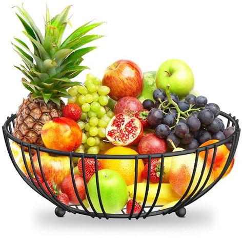 Fruit Bowl Display Kitchen, Messy Fridge, Fruit Bowl Decor, Fruit Bowl Display, Banana Holder, Tiered Fruit Basket, Wire Fruit Basket, Bowl Of Fruit, Basket Holder