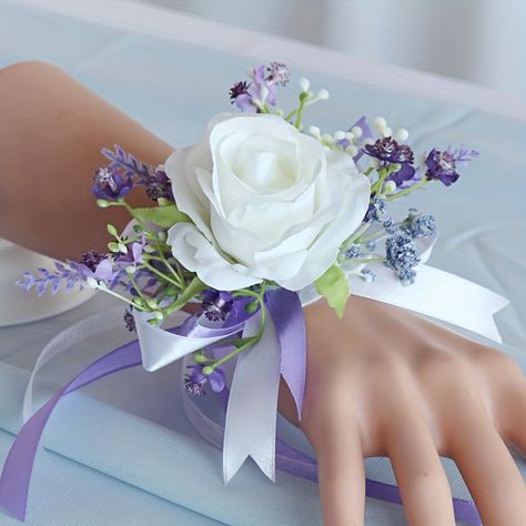 Faster shipping. Better service Lavender Corsage, Wedding Wrist Corsage, White Corsage, Flower Wrist Corsage, Wedding Chest, Prom Corsage And Boutonniere, Homecoming Corsage, Corsage And Boutonniere Set, Artificial Wedding Flowers