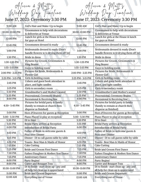 Day Before Wedding Timeline, Wedding Day Set Up Checklist, 3pm Ceremony Wedding Timeline, Day Of Wedding Timeline 3:30 Ceremony, Ceremony Schedule Timeline, Detailed Wedding Timeline, Wedding Day Schedule Template, Wedding Timeline For 3pm Ceremony, Day Of Wedding Timeline Template