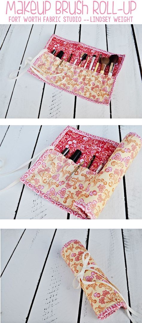 Makeup Brush Roll-Up Tutorial - Fort Worth Fabric Studio -- Lindsey Weight Diy Crochet Hook, Makeup Brush Roll, Diy Makeup Storage, Studio Makeup, Makeup Brush Storage, Brush Roll, Sew Ins, Makeup Brush Holders, Halloween Make