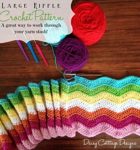 How to Make a Wavy Crochet Blanket - Daisy Cottage Designs Crochet Afghans Easy, Daisy Cottage Designs, Crochet Ripple Afghan Pattern, Ripple Afghan Pattern, Crochet Ripple Afghan, Ripple Crochet, Crochet Ripple Pattern, Crochet Ripple Blanket, Daisy Cottage