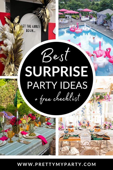 How to plan a surprise party (with a free checklist printable) on www.prettymyparty.com #surpriseparty #surprisepartyideas #freepartychecklist Party Checklist, Party Food Dessert, Checklist Printable, Free Checklist, Tea Party Garden, Surprise Party, Perfect Date, Plan A, Pool Party