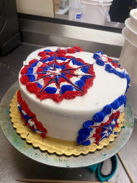 Fourth of July Fireworks Cake Firework Cake, Red White Blue Cake, Usa Cake, Fireworks Cake, Patriotic Cake, Fourth Of July Fireworks, Fourth Of July Cakes, 4th Of July Cake, Buttercream Cake Decorating