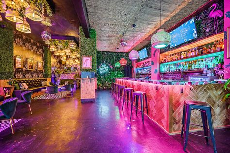 Bar Tour: Tipsy Flamingo - Bar Business Girlie Bar Ideas, Local Bar Ideas, Funky Bar Ideas For Home, Pop Bar Design, Trendy Bar Design, Bar Business Ideas Interior Design, Funky Bar Design, Cool Bars Designs, Fun Bar Ideas