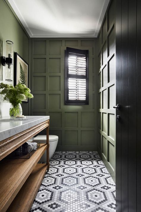 2019 Dulux Colour Awards finalists: Blue & green reign - The Interiors Addict Green Wall Color, Green Walls, Architectural Styles, Tile Flooring, Bathroom Designs, Beautiful Bathrooms, Cheap Home Decor, Kitchen Styling, Bathroom Inspiration