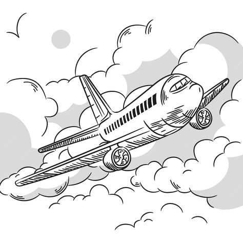 Airplane Outline, Airplane Cartoon, Airplane Illustration, Airplane Drawing, Outline Illustration, Airplane Design, Girly Art Illustrations, Cartoon Drawing, Outline Drawings