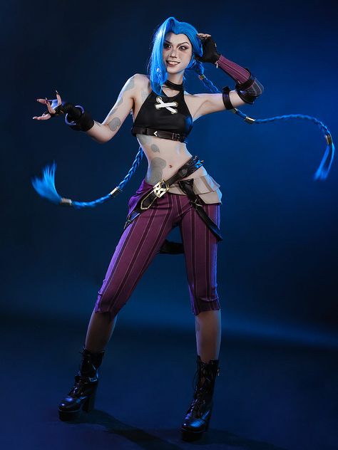 Lol League Of Legends Cos Costume Jinx Battle Of The Two Cities Anime Clothing Cosplay Costume C19030 Material: made of polyester and faux PU leather Size reference: Cosplay League Of Legends, Jinx Cosplay, Sally Face Game, Female Cartoon Characters, Video Game Cosplay, Black Color Hairstyles, Anime Clothing, Color Hairstyles, Female Pose Reference