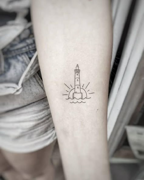 Simple Couples Tattoos, Maine Tattoo, Lighthouse Tattoos, Ship Tattoo Sleeves, Small Chest Tattoos, Lighthouse Tattoo, Female Tattoos, Matching Couple Tattoos, Stylist Tattoos