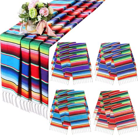 PRICES MAY VARY. Package Includes: there are 12 packs of Mexican colorful table runners in the package, 4 colors, 3 pieces per color; The size measures about 35 x 215 cm/ 14 x 84 inches, suitable for most long tables or round tables; Sufficient quantity can decorate your home and parties, bringing attractive colors and creating strong festive atmosphere at the same time Mexican Theme Design: these Mexican table runners are designed with traditional classic stripe pattern, which symbolizes happin Mexican Theme Party Table, Table Decorations Colorful, Mexican Theme Party, Table Blanket, Mexican Theme Party Decorations, Fiesta Table, Mexican Birthday Parties, Mexican Table Runner, Mexican Party Decorations