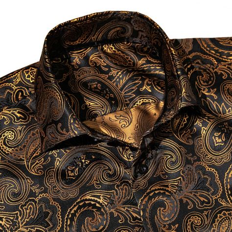 Men Wedding Accessories, Silk Shirt Men, Floral Silk Shirt, Shirts For Men Designer, Silk Shirts, Gold Paisley, Shirts Long Sleeve, Fitted Dress Shirts, Paisley Floral