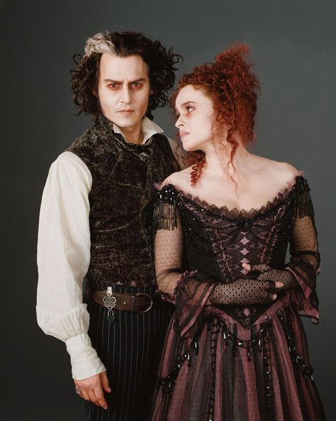 Sweeney Todd and Mrs. Lovett~Johnny Depp~And Helena Bonham Carter ~ Sweeney Todd Costume, Tim Burton Personajes, Helena Carter, Mrs Lovett, Marla Singer, India Eisley, Colleen Atwood, Johnny Depp Movies, Tim Burton Films