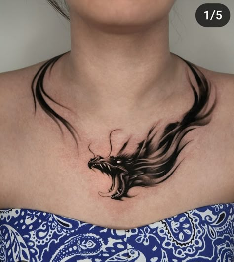 ဖန်စီပုံများ Tattoo, Neck Dragon Tattoo, Dragon Mouth Open, Mini Dragon Tattoo, Men Neck Tattoo Ideas, Male Neck Tattoo, Dragon Neck Tattoo, Dragon Tattoo Neck, Cross Neck Tattoo