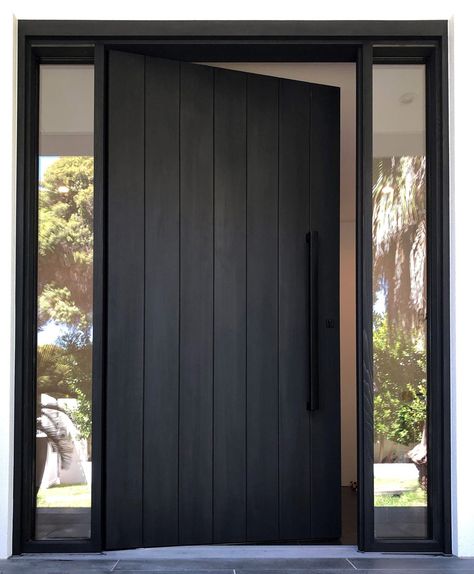 Large Modern Front Door, Modern From Door, Modern Home Front Door, Long Front Door Handle, Wood Modern Front Door, Large Wood Front Door, Large Black Front Door, Black Wood Front Door, Diy Modern Front Door