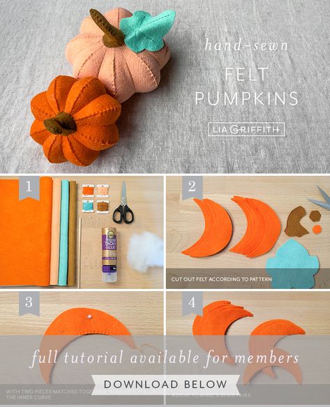 Pumpkin Felt Pattern, Felt Pumpkin Pattern, Felt Pumpkins Diy, Sewing Pumpkins, Pumpkin Diy Crafts, Pumpkin Sewing Pattern, Lia Griffith Felt, Felt Sewing Patterns, Diy Pumpkin Decor