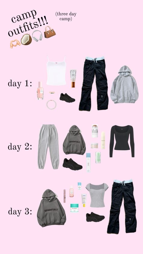 school camp outfits!! 🎧🫶🏻💌👜 #outfitinspo #camp #outfits #school #beauty #stuff #friends #glowrecipe #nike #outfit #drunkelephant School Camp Outfits, Band Camp Outfits, Camping Aesthetic Friends, Camping Aesthetic Outfits, Camp Outfits, School Beauty, School Camp, Travel Bag Essentials, Nike Outfit