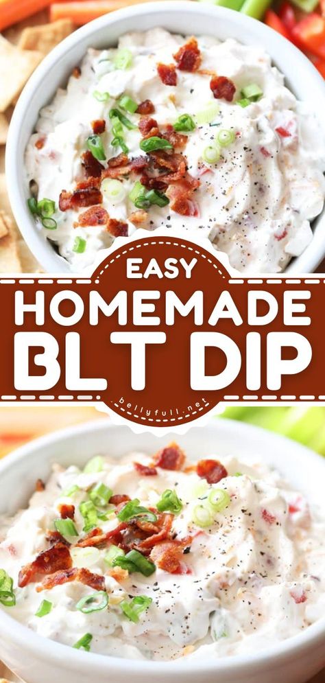 BLT Dip Recipe, game day, football food Blt Dip Recipe, Cold Dip Recipes, Blt Dip, Cold Snack, Mini Sandwiches, Dip Recipes Easy, Starting Line, Thanksgiving Appetizers, Football Food