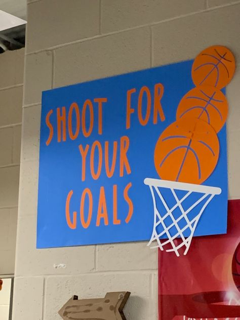 Basketball Tournament Poster Ideas, Highschool Basketball Posters, Locker Signs Basketball, Basketball Gym Signs, Locker Room Decorations Basketball, Basketball Fan Posters, Basketball Decorations For Lockers, Basketball Classroom Theme, Basketball Team Poster Ideas