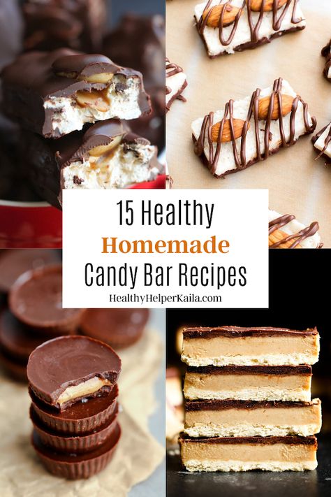 15 Healthy Homemade Candy Bar Recipes • Healthy Helper Candy Bar Recipes, Healthy Candy Recipes, Homemade Candy Bars, Candy Bar Recipe, Homemade Dark Chocolate, Cheesecake Oreo, Homemade Peanut Butter Cups, Candy Alternatives, Healthy Candy