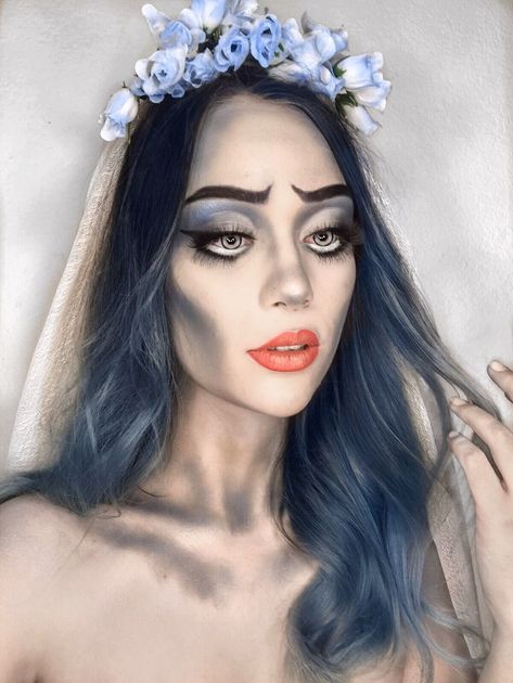 Corpse Bride And Groom Halloween, Emily Corpse Bride Costume Make Up, Corpse Bride Family Costume, Emily Corpse Bride Makeup Easy, Bride Corpse Makeup, Simple Corpse Bride Makeup, Easy Corpse Bride Makeup, Dead Bride Makeup Halloween, Corpse Makeup Halloween