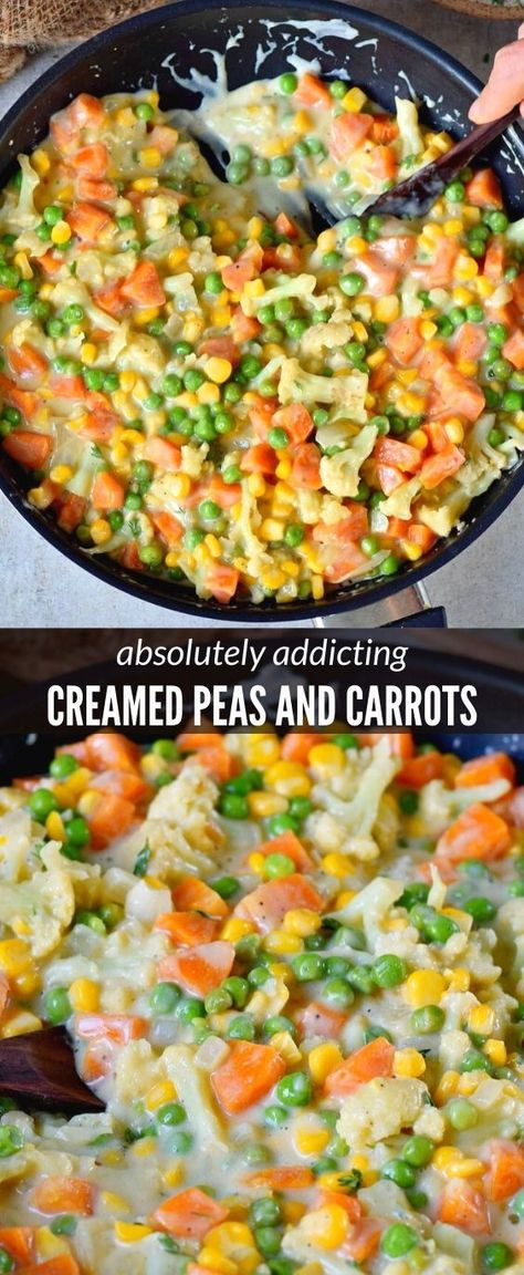 Creamed Vegetables Side Dishes, Corn Peas Carrots Recipe, Recipes With Frozen Peas And Carrots, Corn Peas Carrots Green Beans, Frozen Peas And Corn Recipes, Creamy Mixed Vegetables, Crockpot Peas And Carrots, Peas Carrots Corn Recipe, Creamed Peas And Carrots