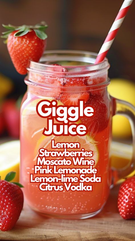 Giggle Juice Lemon Cocktails, Giggle Juice, Summer Punch, Strawberry Cocktails, Fun Drinks Alcohol, Lemon Cocktail, Moscato Wine, Citrus Cocktails, Alcholic Drinks