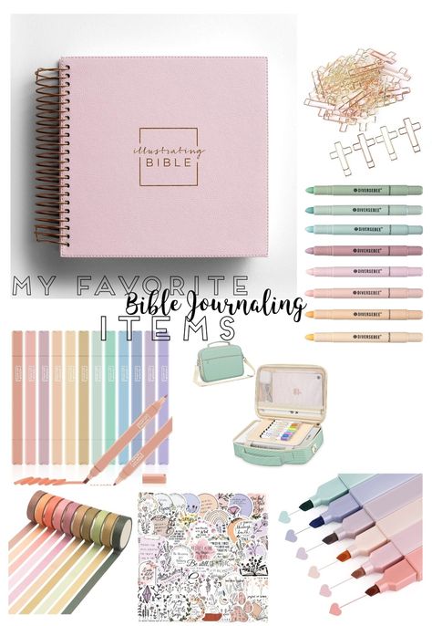 Cute Bibles To Buy, Journaling Bibles To Buy, Journaling Must Haves, Bible Study Supplies, Bible Basket, Christian Easter Basket, Journal Tools, Bible Study Bag, Bible Accessories