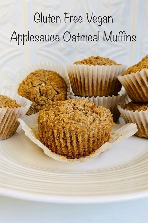 Breakfast Ideas Muffins, Gluten Free Vegan Muffins, Vegan Oatmeal Muffins, Gluten Free Applesauce Muffins, Vegan Applesauce Muffins, Applesauce Oatmeal Muffins, Vegan Applesauce, Vegan Gluten Free Muffins, Egg Free Muffins