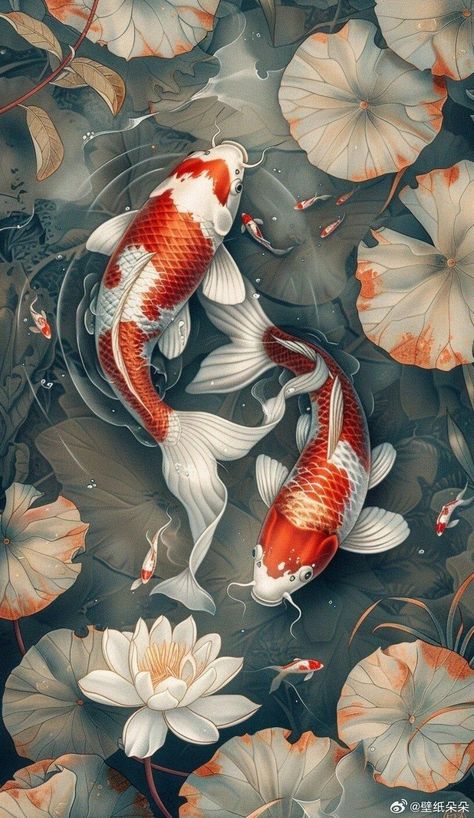 Koi Pond Backyard, Backyard Pond Ideas, Koi Painting, Backyard Pond, Koi Art, Pond Ideas, Carpe Koi, Diy Embroidery Kit, Japanese Koi