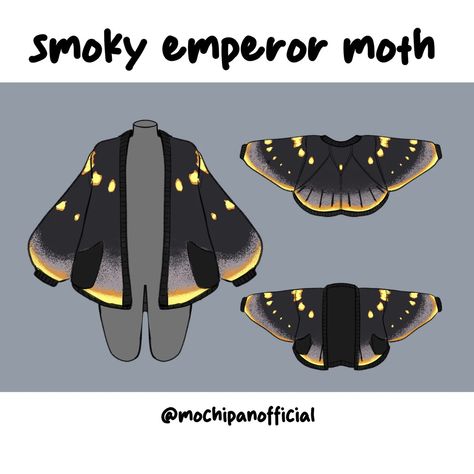 Smoky Emperor Moth Cardigan - Mystique Look - Mochipan Moth Cardigan Pattern, Moth Cardigan Crochet, Crochet Moth Cardigan, Moth Clothes Design, Moth Outfit Drawing, Moth Themed Outfit, Moth Crafts, Moth Clothes, Moth Outfit