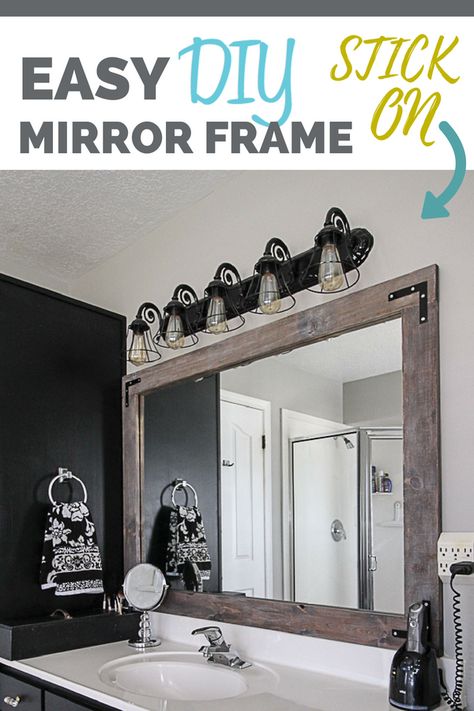 Bathroom Mirrors Diy, Stick On Mirror, Diy Home Decor For Apartments, Rustic Farmhouse Bathroom, Bathroom Mirror Frame, Mirror Frame Diy, Bathroom Redo, Mirror Frame, Diy Mirror