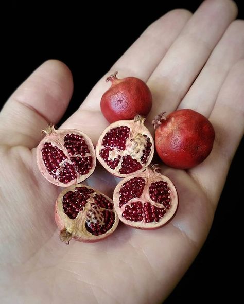 Art Pomegranate, Miniture Food, Miniature Sculpture, ดินปั้น Polymer Clay, Doll Food, Dollhouse Food, Art Daily, Tiny Food, Polymer Clay Miniatures