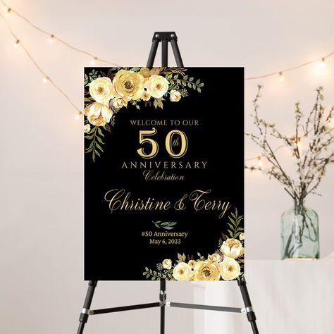 PRICES MAY VARY. Versatile custom 50th wedding anniversary that works as 50th wedding anniversary decorations and also as an informative signs for the guests. This sign is usually used indoor or outdoor after easy assembly, you can put your sign anywhere you want. Our garden signs are fade resistant and perfect for Wedding anniversary party Multiple size options Product is Weatherproof with fade-resistant printing If for any reason if you are not satisfied with your signs, we will happily refund Black And Gold Decorations, Anniversary Party Themes, 50th Wedding Anniversary Decorations, Pastor Anniversary, Business Signs Outdoor, 50th Wedding Anniversary Party, Wedding Anniversary Decorations, Gold Decorations, 20 Wedding Anniversary