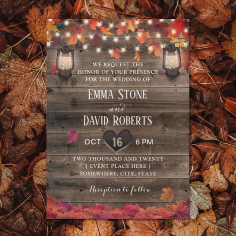 Red Barn Wedding, Leaf Lantern, Barn Wedding Invitations, Light Fall, Fall Barn Wedding, Rustic Autumn, Rustic Lanterns, Lantern String Lights, Monogram Wedding Invitations