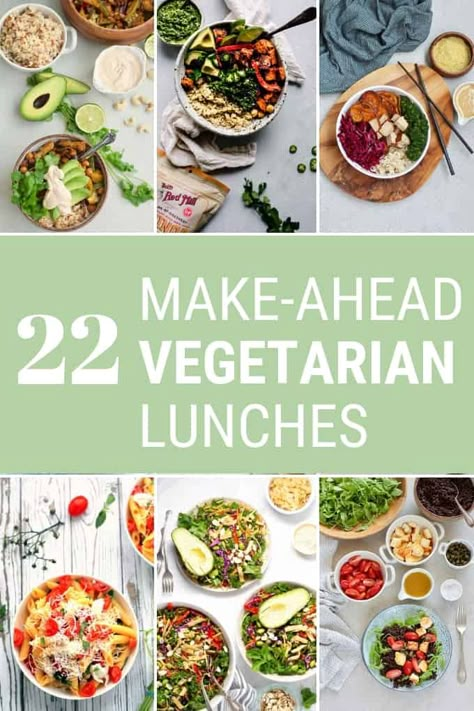 22 Vegetarian Lunch Ideas: here are 22 healthy and delicious packable salads and bowls that are easy to throw together, perfect for meal prep, and quick to grab on your way out the door. From make-ahead pastas to vegan Buddha bowls, there's something for everyone here! #vegetarian #lunch #lunchideas #vegan #makeahead #mealprep #easy #healthy #quick #onthego Vegan Buddha Bowls, Vegetarian Lunch Ideas, Vegetarian Lunches, Vegetarian Lunchbox, Healthy Vegetarian Lunch, Quick Lunch Recipes, Vegetarian Recipes Lunch, Quick Vegan Meals, Vegetarian Meal Prep