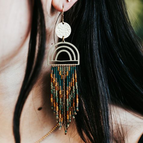 Add these handmade seed bead fringe earrings to your boho accessories! These are comfortable and lightweight yet stylish gems go beautifully with any outfit and season. To see what bracelets and other accessories you can pair with these earrings, please check out my shop: https://www.etsy.com/shop/thebohemyco #Exploring #Your #Embrace #Spirit #with #Jewelry #Bohemian #Free #Accessories #of #Boho #Style #Organizers #Accessories #Exploring Brass Beaded Earrings, Unique Beaded Earrings, New Years Earrings, Simple Beaded Earrings, Fringe Earrings Diy, Western Earring, Flower Beaded Earrings, Brass Earrings Handmade, Black Beaded Earrings