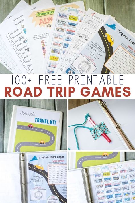 Printable Road Trip Games, Kid Travel Kit, Road Trip Printables, Travel Binder, Printable Road, Kids Travel Activities, Trip Games, Gratis Printables, Road Trip Activities