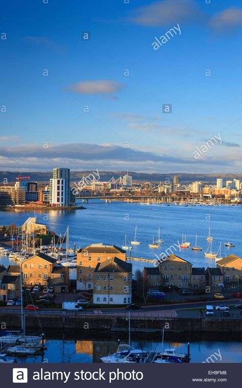 View over Cardiff Bay Cardiff Wales Stock Photo Scotland Culture, Cardiff Bay, Visit Wales, Cardiff Wales, Brecon Beacons, Uk City, Scotland Highlands, Visit Scotland, Family Days Out