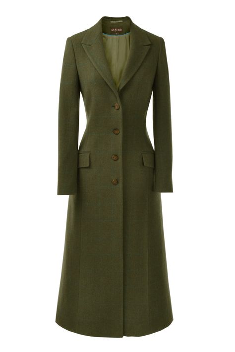 Long Tweed Coat, Tweed Clothing, Dark Green Coat, Tweed Outfit, Womens Tweed Jacket, Silk Shirts, Green Tweed, Long Black Coat, Ladies Wear