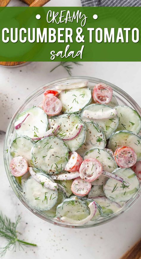 Salad With Sour Cream, Creamy Cucumber Tomato Salad, Cucumber And Tomato Salad, Tomato And Onion Salad, Cucumber And Tomato, Salad Cream, Side Salad Recipes, Tomato Salad Recipes, Resep Salad