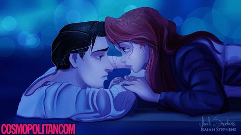 Eric as Jack and Ariel as Rose in Titanic (Cosmopolitan, by Isaiah Stephens). Disney Çiftleri, Fan Art Disney, Lindo Disney, Disney Mignon, Tv Life, Alternative Disney, Disney Crossover, Animation Disney, Disney Crossovers