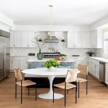 Black Built in Dining Bench on Black Kitchen Island - Transitional - Kitchen Kitchen Island Banquette, Kitchen Island With Bench Seating, Built In Dining Bench, Kitchen Island Finishes, Banquette Design, Saarinen Dining Table, Shiplap Kitchen, Kitchen Island Tops, Kitchen Island Dining Table