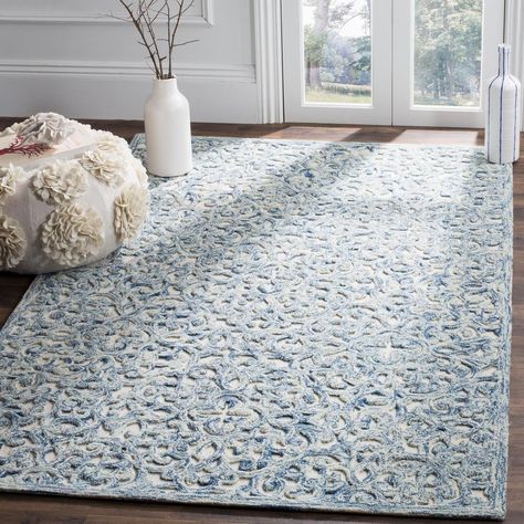 Safavieh Trace Blue/Ivory 5 ft. x 8 ft. Area Rug-TRC103B-5 - The Home Depot Modern Wool Rugs, Area Rug Blue, Contemporary Bedroom Decor, Floral Area Rugs, Transitional Area Rugs, Rug Blue, Blue Ivory, Wool Area Rug, Floral Rug