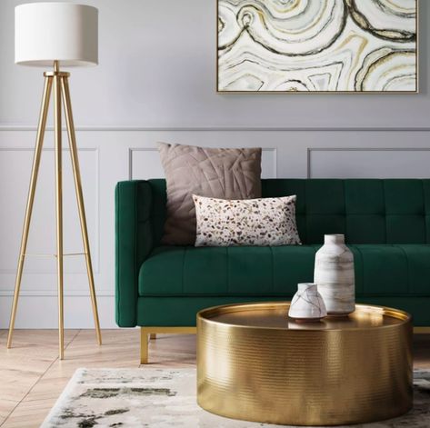 17 Pieces Of Furniture From Target That People Actually Swear By Emerald Green Chair Bedroom, Green Velvet Sofa Target, Green Sofa Furniture, New York Living Room Decor, Sage And Gold Living Room Decor, Green Couch Wayfair, Green Accent Apartment, Emerald Apartment Decor, Green Couch With Pillows