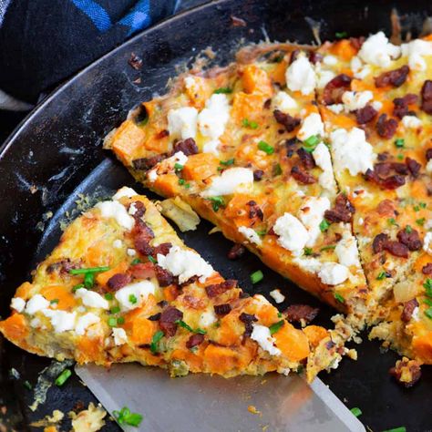 Breakfast Ideas Potatoes, Brunch Frittata, Potato Frittata Recipes, Eggs Brunch, Sweet Potato Frittata, Bacon Frittata, Bourbon Sweet Potatoes, Potato Frittata, Sweet Potato Casserole Easy