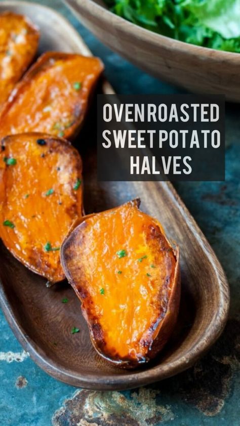 Oven Roasted Sweet Potato Halves 28 Baked Sweet Potato Oven, Best Baked Sweet Potato, Roasted Yams, Sweet Potato Oven, Sweet Potato Recipes Roasted, Oven Roasted Sweet Potatoes, Sweet Potato Dishes, Sweet Potato Recipes Healthy, Sweet Potato Recipes Baked