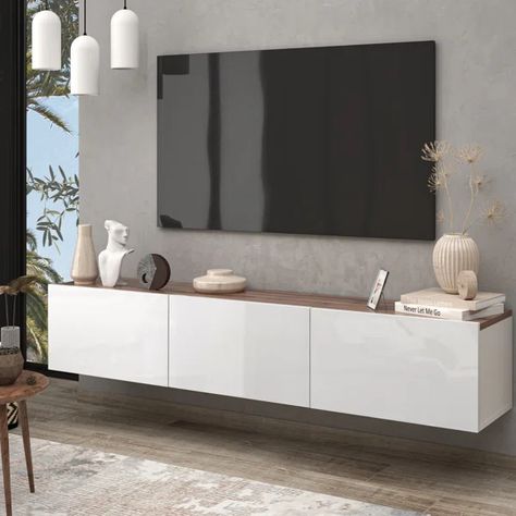 Ronnye Floating TV Stand Up to 80" TV's Wall Mounted Media Console Floating Media Console, Floating Tv Cabinet, Floating Tv Console, Wall Mounted Media Console, Wall Mount Tv Stand, Bedroom Tv Stand, Loft Area, Floating Entertainment Center, Tv Stand Designs