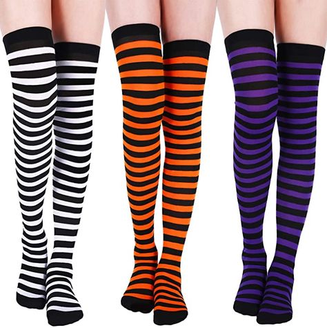 Striped Thigh High Socks, Stockings For Women, Fall Socks, Women Halloween Costume, Striped Stockings, Halloween Socks, Halloween Costume Party, Costume Themes, Quirky Fashion